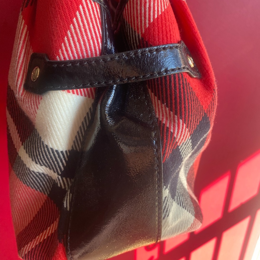 Run your holiday bag rare large Kate Spade Red & Black fabric plaid with patent - Picture 5 of 11